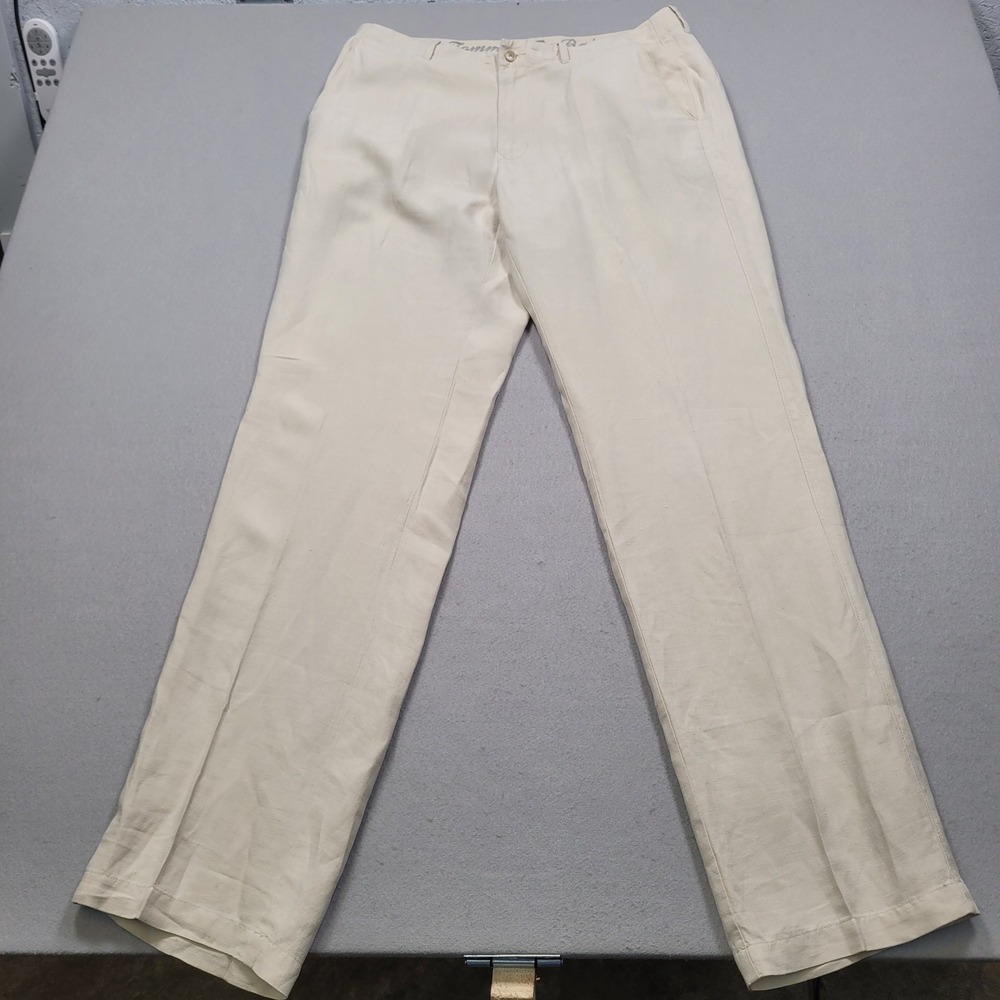 Tommy Bahama Mens 34 Linen Silk Blend Pants Beige Flat Front Casual
